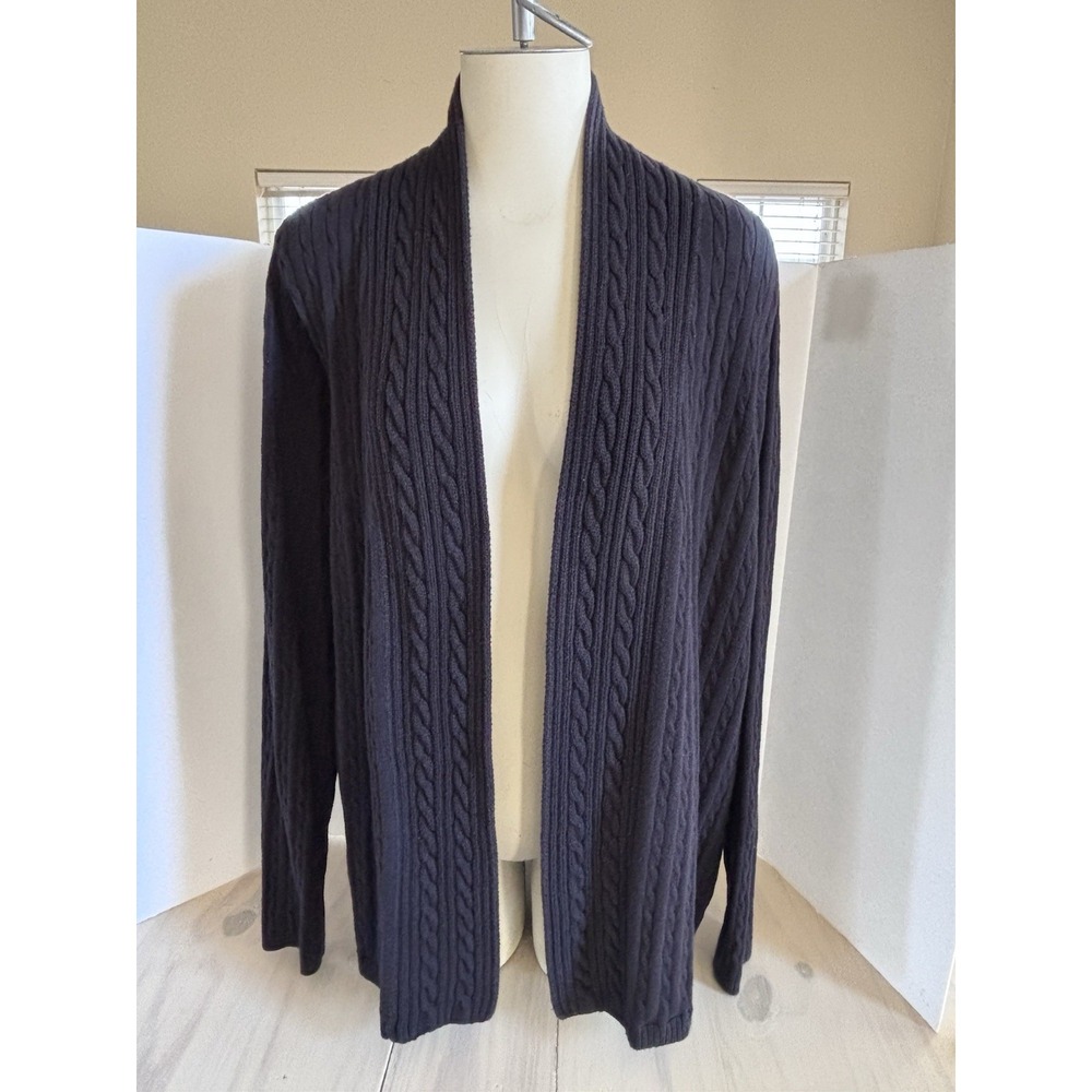 Kim Rogers Woman's Plus XXL Navy Blue Cotton Cable Knit Open Front Cardigan EUC